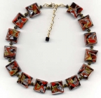 Red, Black , Gold & Silver Foil Square Necklace